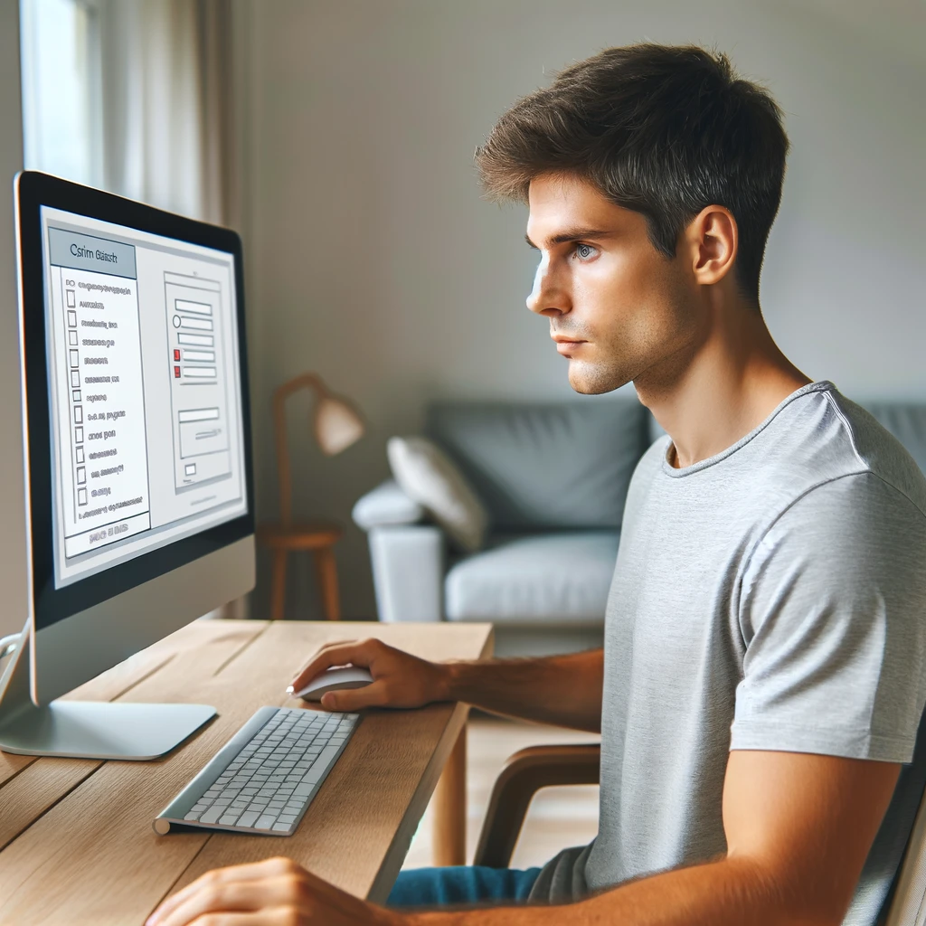Junger Mann am Computer bei der Diagnostik
