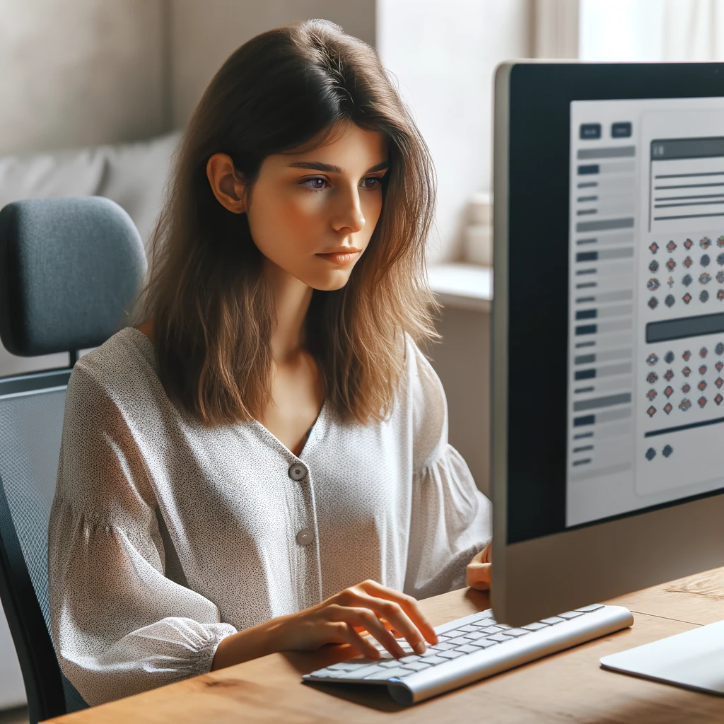 Junge Frau konzentriert am Computer